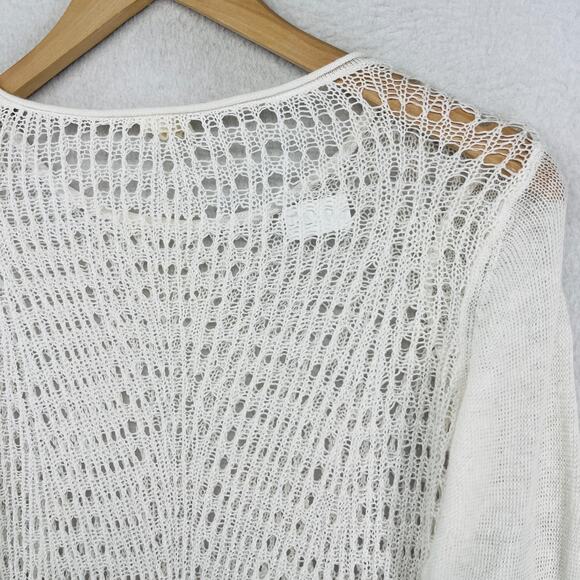 EILEEN FISHER Sweater S Crochet Open Round Neck Pullover Boho White - Picture 9 of 14